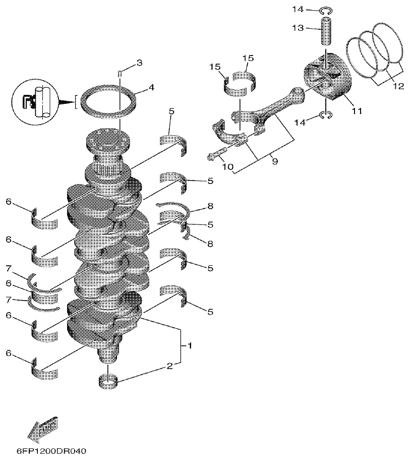 Yamaha F75F, F100G CRANKSHAFT & PISTON parts diagram